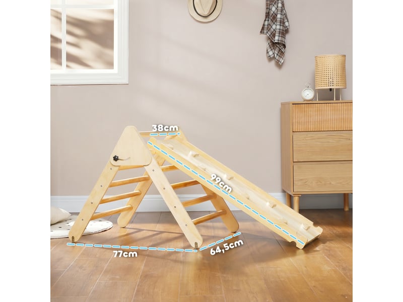  Triangle d'escalade, 3 en 1 en bois pour grimper et glisser, charge max. 50 kg, pour 18-48 mois, bois naturel  - Conforama C