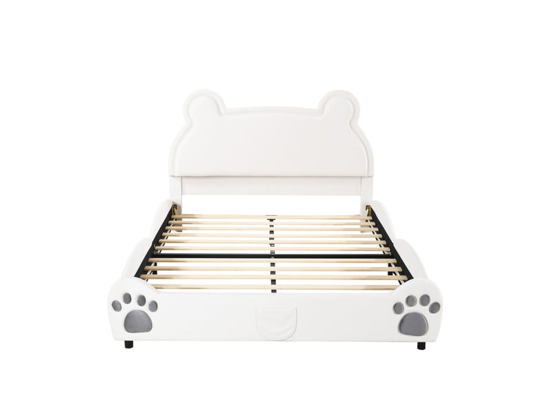  Lit enfant rembourré en forme d’ours 140 x 200 cm, revêtement velours, blanc Fay Lum - Conforama E
