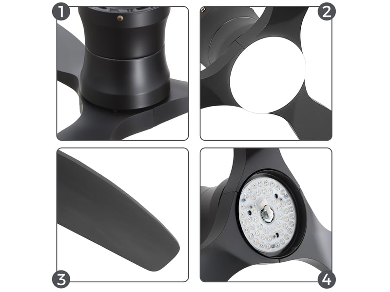  Ventilateur de plafond 132 cm noir mat en métal et bois, led dimmable, moteur dc avec télécommande  - Conforama E