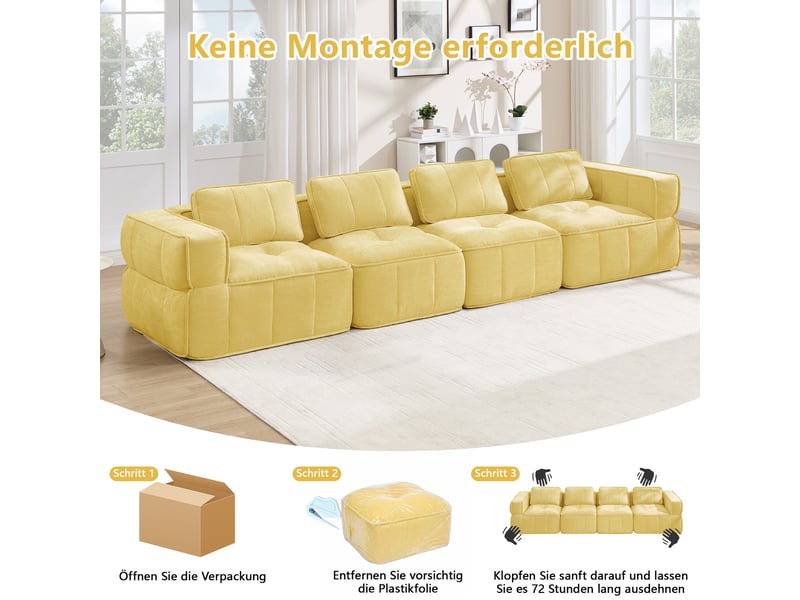  Canapé modulaire 4 places sans cadre à assise profonde - lpospi - base antidérapante polyester jaune  - Conforama E