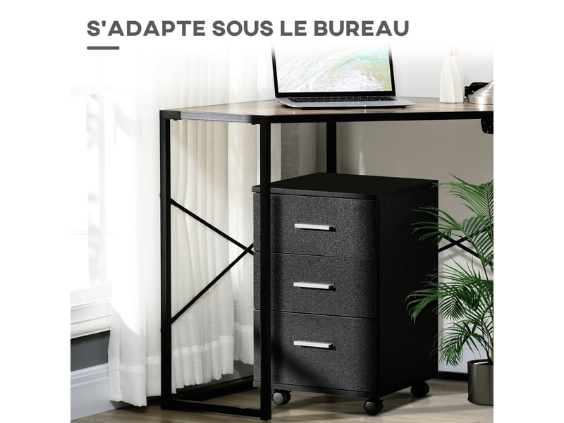  Caisson de bureau rangement bureau sur roulettes 3 tiroirs verrouillables noir 40 x 40 x 61,5 cm  - Conforama E