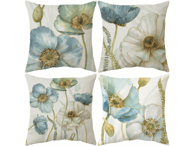  Lot de 4 housse de coussin - lot de 4 45 x 45 cm imperméable fleurs jaunes et bleues motif canapé taie d'oreiller pour patio jardin salon chambre décoration  - Conforama A
