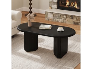 Table basse ovale 99x50x40 cm en mdf noir, plateau spacieux, pieds arrondis décoratifs, bords adoucis, charge 40 kg, pour salon et séjour