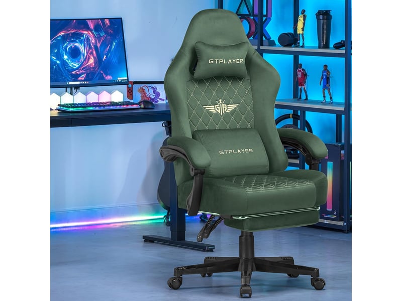 Gtplayer chaise de jeu ergonomique avec assise à ressorts et repose-pieds 150kg - tissu vert GT830-GE - Conforama B