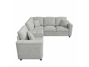 Canapé d'angle 5 places en forme de l 235x208x83 cm - avec porte-gobelets, ports usbtype-c et liseuses - tissu chenille - gris