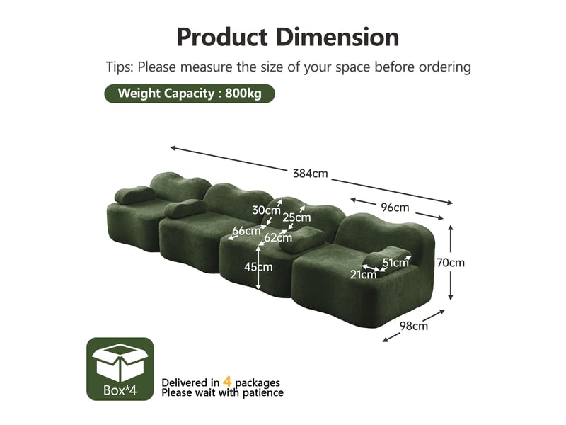  Canapé modulaire d'angle sans cadre avec assise profonde et accoudoirs ergonomiques, en velours vert  - Conforama E