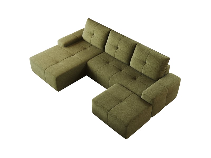  Canapé d’angle 4 places avec ottomane en tissu vert olive, 262x172x82 cm  - Conforama A