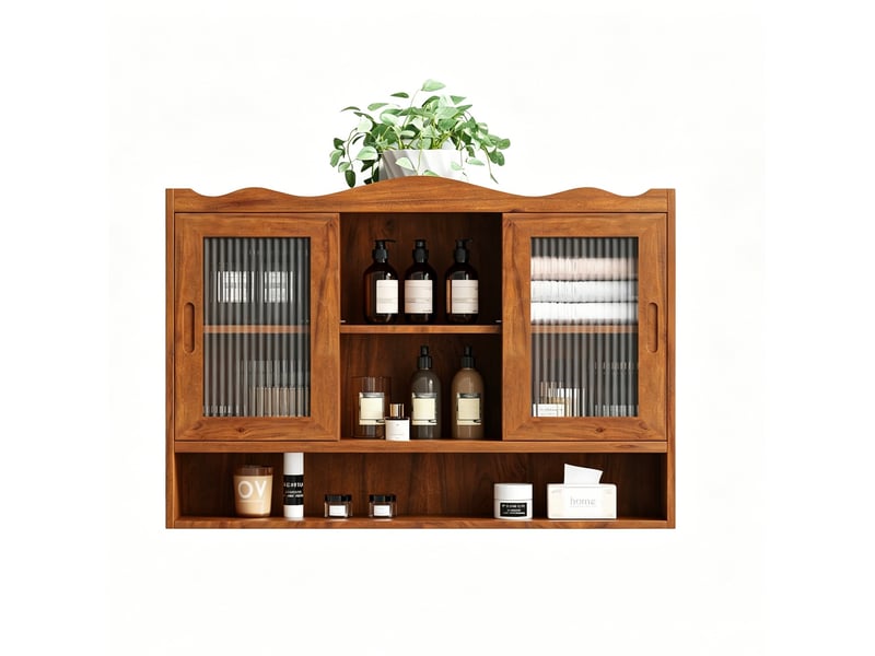  Armoire murale 90x20x60 cm, 2 portes coulissantes, rangement, 3 niveaux, gain de place, design moderne, bois, marron  - Conforama A