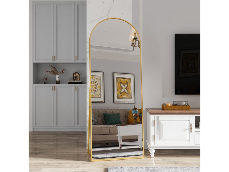  Miroir sur pied - 162 x 53 cm - or - miroir plein pied arqué en verre trempé, cadre en alliage d'aluminium, design moderne  - Conforama D
