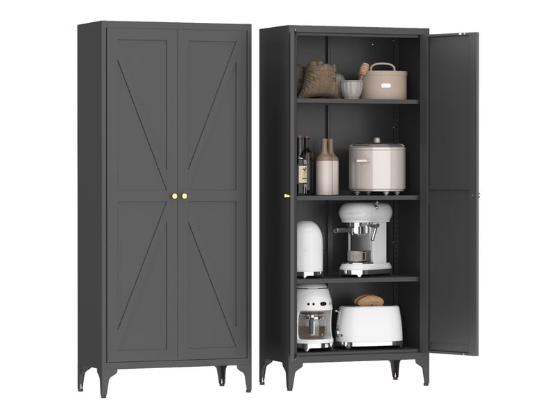  Armoire de rangement cuisine à 2 portes avec 4 étagères réglables - lpospi - poignées dorées acier métal noir  - Conforama A