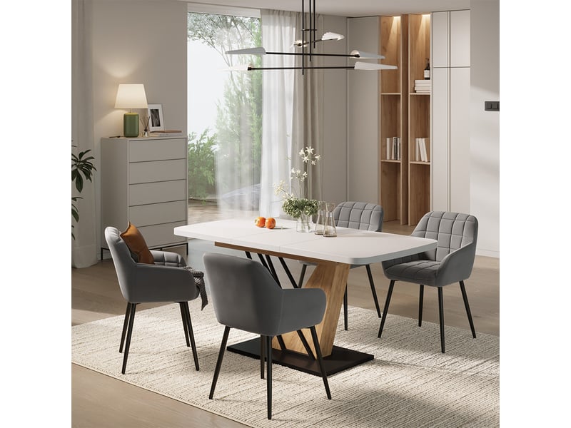 Vicco ensemble de table à manger, blancchêne de force doré, 120x80cm avec 4 chaises de salle à manger  - Conforama C