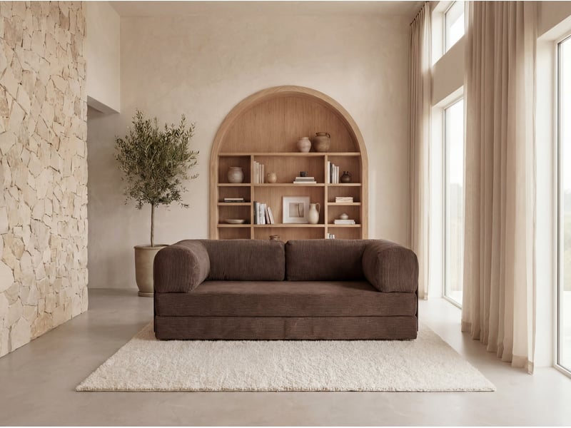  Cosima - canapé droit convertible petit velours côtelé 3 places marron  - Conforama D