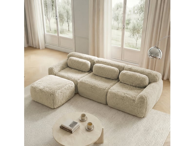  Canapé modulaire en l 291x179x73 cm 3 places sans montage avec coussins sans cadre kaki clair  - Conforama B
