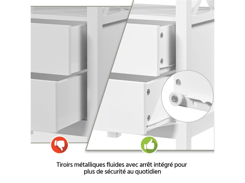  Lot de 2 tables de chevet scandinaves avec 2 tiroirs et étagère ouverte 40x30x60 cm blanc 616335 White(2pcs) - Conforama E