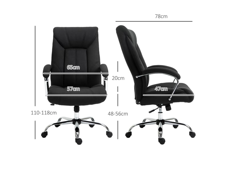  Fauteuil de bureau ergonomique, chaise bureau, lin (100% polyester), 78x65x118cm, noir  - Conforama E