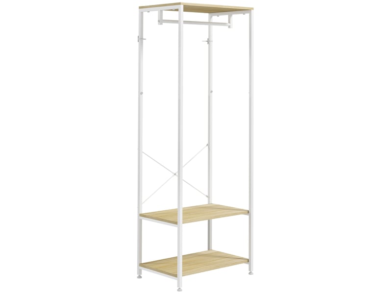  Porte-manteaux avec tringle et 2 étagère à chaussures 60l x 40l x 167,5h cm aspect bois clair métal blanc  - Conforama B