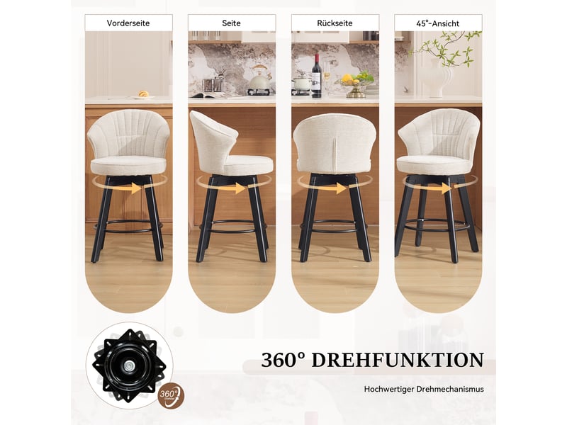  Lot de 2 tabourets de bar pivotants,avec dossier et repose-pieds,chenille,beige  - Conforama D