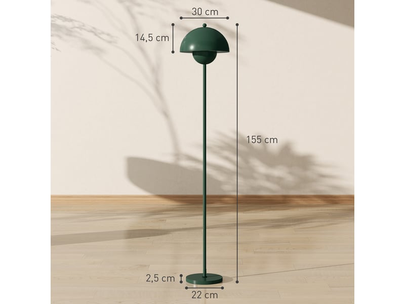  Lampadaire, abat-jour rond, interrupteur au pied, long câble, style élégant, acier, vert  - Conforama E