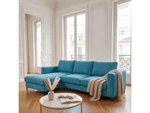 Canapé d'angle droit convertible - 4 places - velours côtelé - fiesole - bleu clair