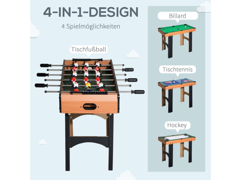 Table de jeu 4 en 1, baby-foot, hockey, ping-pong, billard, multifonction, 87x43x73 cm, loisirs - Conforama B