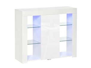Buffet moderne avec éclairage led et étagères en verre, meuble en bois polyvalent avec finition laquée brillante, 97 x 35 x 83 cm, blanc