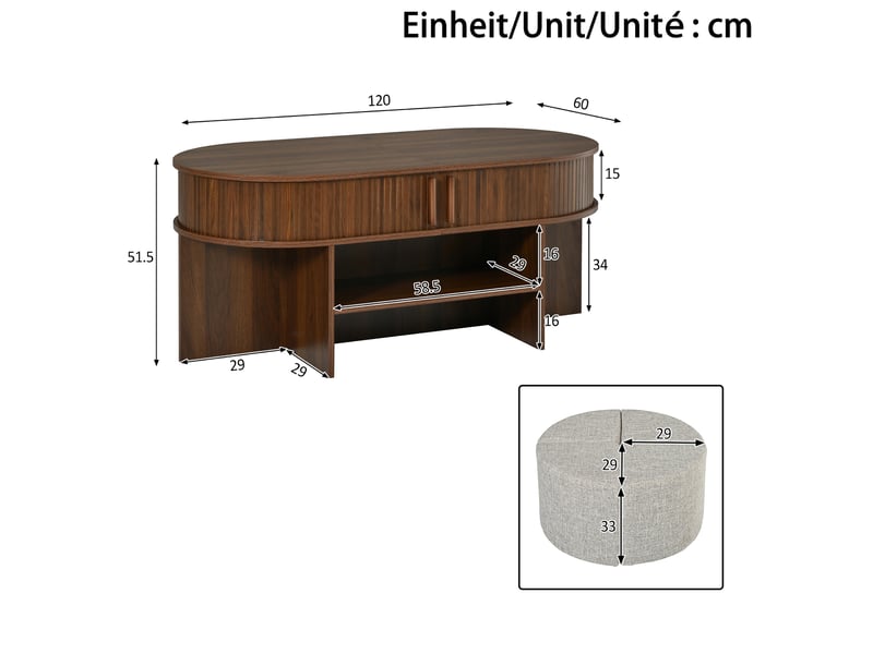  Table basse ovale 120x60x51,5 cm avec rangement panneau de particules et mdf noyer  - Conforama C