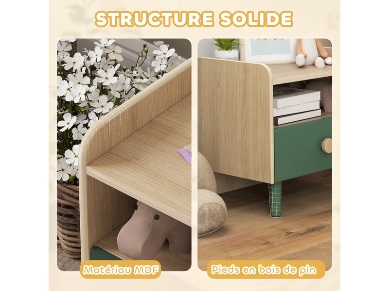  Table de chevet enfant table de nuit enfant avec tiroir et niche, petite table d'appoint en bois pour chambre d'enfant  - Conforama R