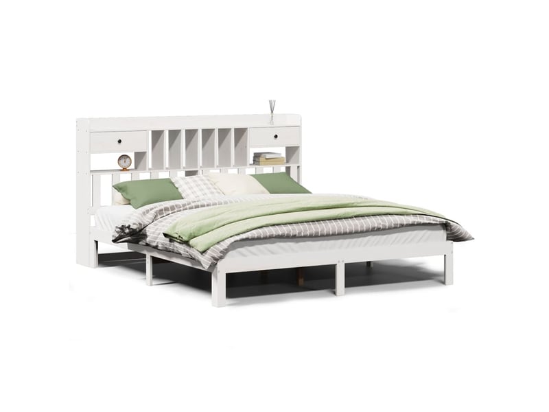 Lit double- lit adulte - lit bibliothèque sans matelas blanc 180x200 cm bois pin massif - Conforama A