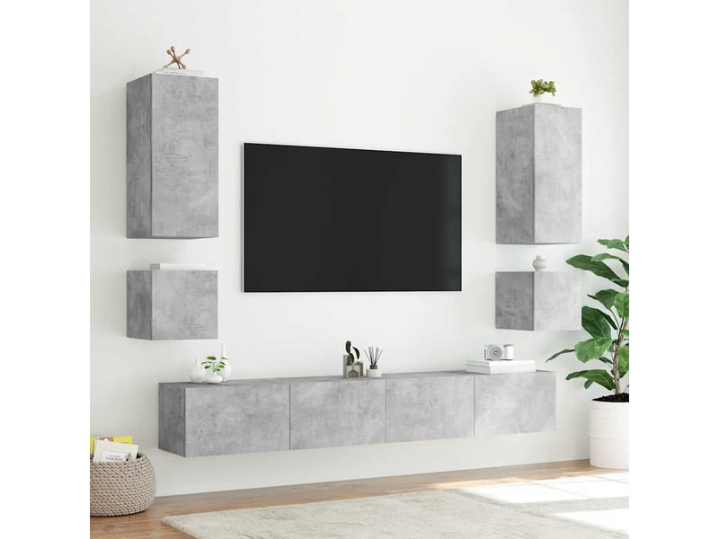  Lot de 2 meuble tv mural avec lumières led gris béton 40,5x35x40 cm  - Conforama E