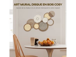 Décoration murale en bois, sculpture murale en bois, design unique à plusieurs disques, bois naturel, 83,8 x 44,5 cm