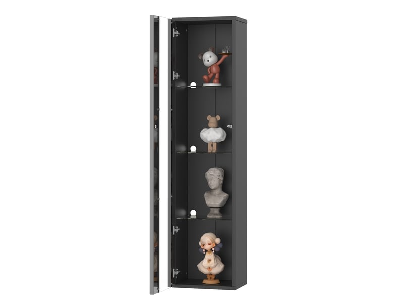  Vitrine colonne d'exposition 40x29x170 cm avec étagères en verre et porte acrylique – étagère vitrée noire avec ruban led rvb connecté par application et télécommande – meuble de collection salon et bureau  - Conforama A