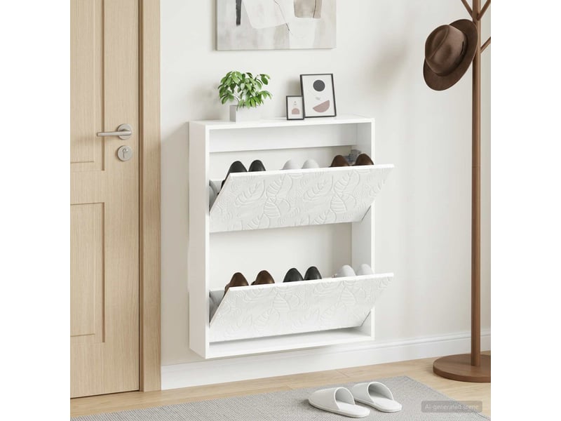  Meuble à chaussures mural, armoire à chaussures delft 71x17x86 cm blanc brillant  - Conforama B