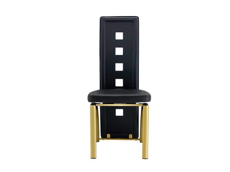  Ensemble table ronde 88 cm et 2 chaises noires en cuir régénéré, verre trempé et métal doré moderne  - Conforama A