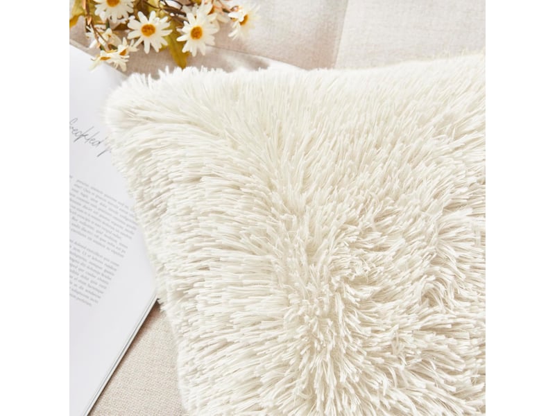  Lot de 2 housse de coussin fourrure moelleux doux en peluche coussins carré décoratif pour salon canapé chambre voiture 45 x 45 cm beige GSO-000088 - Conforama B