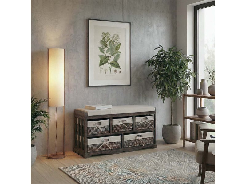  Commode, banc, 5 paniers, 77x36x45cm, shabby, vintage - marron  - Conforama B