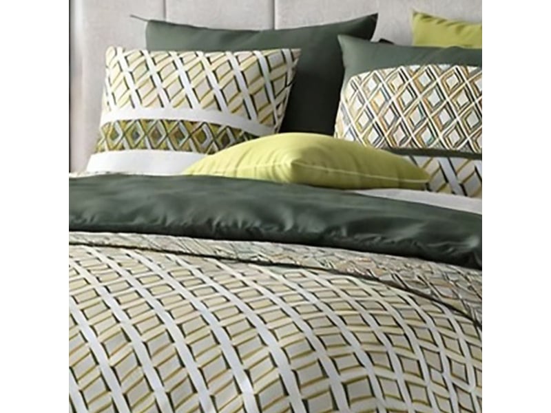  Parure housse de couette 240x220cm + 2 taies motif géométrique vert 100% coton - ayana AYANA - Conforama D