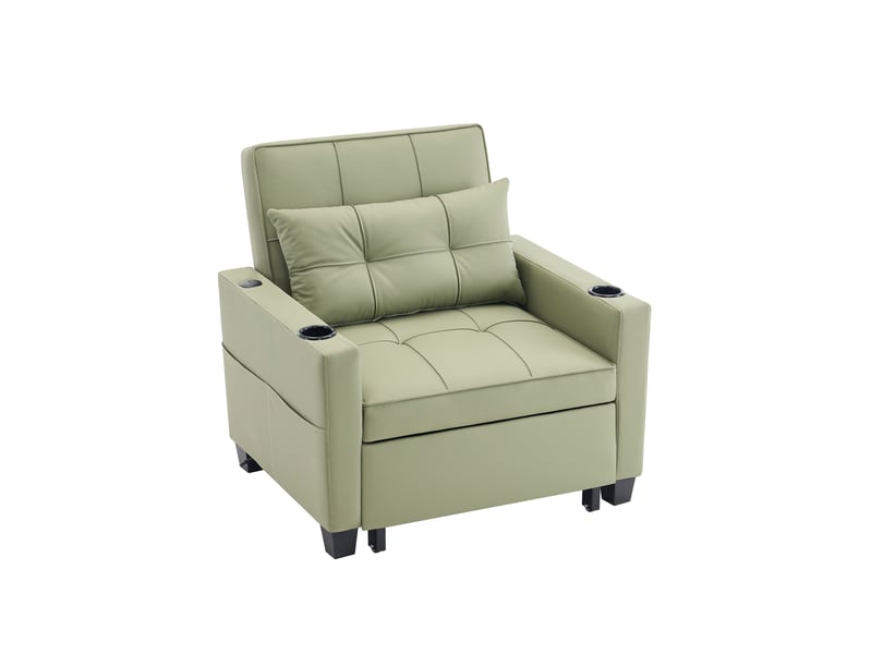  Fauteuil convertible 3-en-1 avec poche  - dossier inclinable, couchage escamotable, bois et métal - avocat  - Conforama E