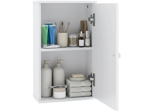 Meuble mural salle de bain blanc, étagère réglable et porte amortie, 30 x 14 x 50 cm
