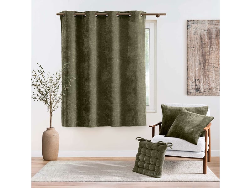  Lot de 2 rideaux à œillets 140 x 180 cm velours chenille cosi kaki petite hauteur  - Conforama D