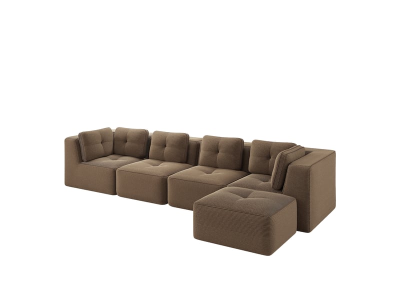Canapé modulaire 4 places avec assise profonde, coussins moelleux et base antidérapante en velours côtelé marron - Conforama A