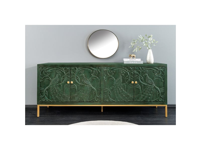  Buffet 175 cm 4 portes bois massif vert et doré – collection tanjore  - Conforama B