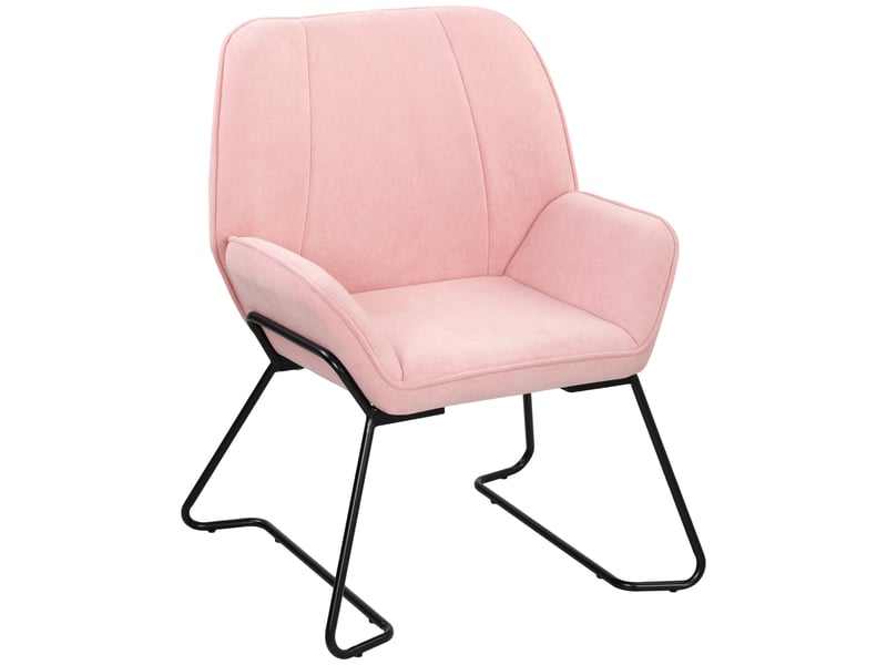  Fauteuil de salon avec large assise rembourrée en velours, pieds en métal, rose  - Conforama A