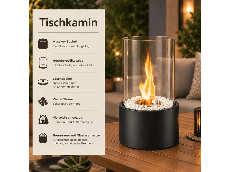 Zmh cheminée éthanol de table noir 16x26.9cm cheminée décorative pour intérieur et extérieur - Conforama D