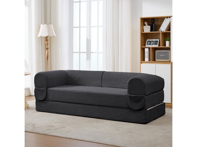  Canapé-lit, 190 × 78 × 65 cm, gris, velours côtelé, 2 places, structure sans cadre, assise polyvalente pour usage quotidien  - Conforama D