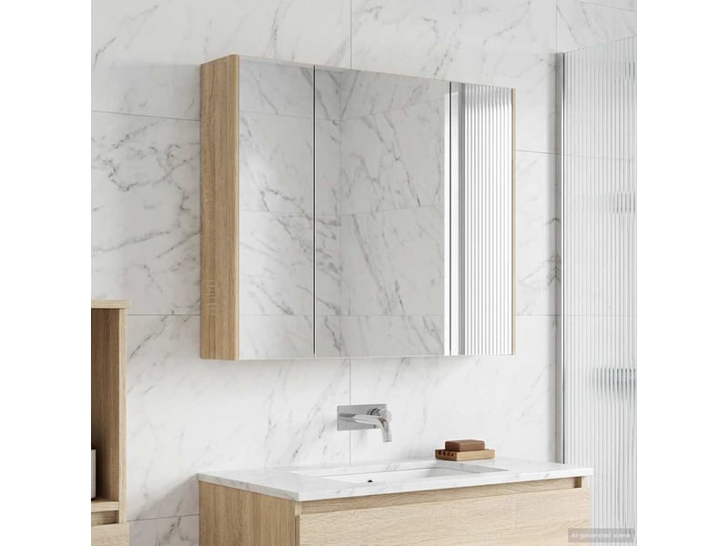 Armoire miroir salle de bain, meuble de rangement chêne sonoma shl7367 - Conforama D