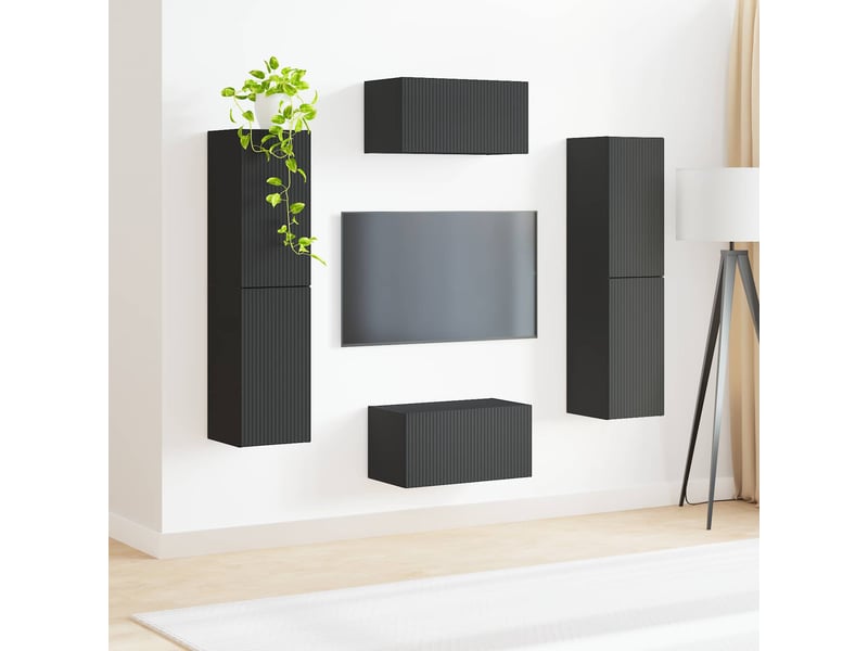  Ensemble meuble tv - banc tv - meuble de rangement 6 pcs noir bois d'ingénierie  - Conforama D