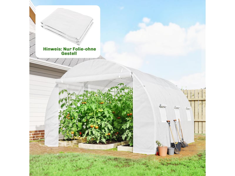  Film de protection pour serre 3 x 3 m, film polyéthylène imperméable avec porte enroulable, 6 fenêtres, protection uv, film seul, blanc  - Conforama C
