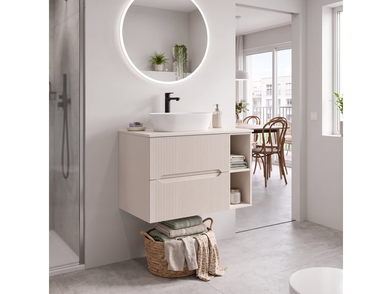  Meuble sous vasque suspendu avec étagère 2t novo l.80 cm cachemire mat  - Conforama B