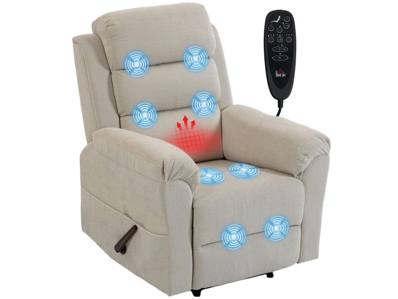  Fauteuil inclinable massant et chauffant en tissu chenille crème 95x87x109 cm  - Conforama A