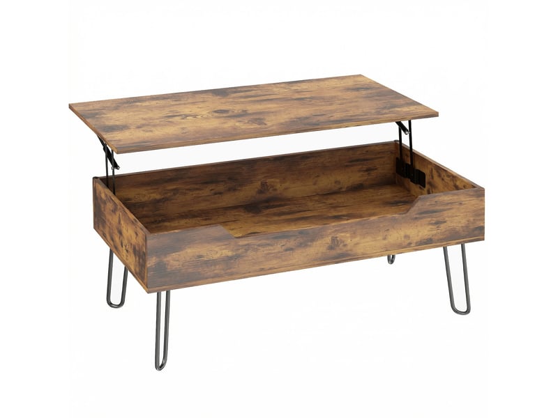 Table basse relevable avec rangement caché plateau réglable en mdf et acier marron rustique pour salon 95 × 50 × 40 cm - Conforama A